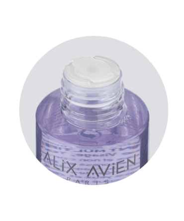 Alix Avien Paris dvifazio makiažo valiklio dozatoriaus ir tekstūros detalė