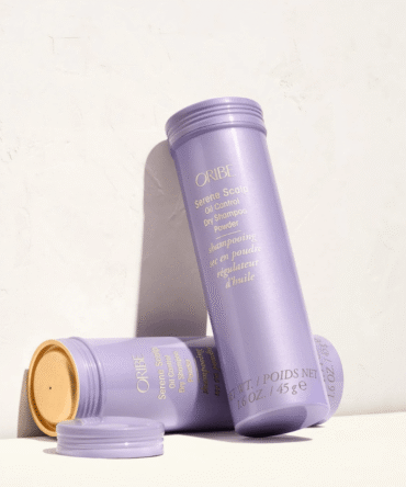 Oribe Serene Scalp Oil Control Dry Shampoo Powder pakuotės – profesionalus sausas šampūnas galvos odos riebalų kontrolei